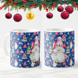 Mug Monogramme Père Noël Gnome pour Motif de Noël Bleu