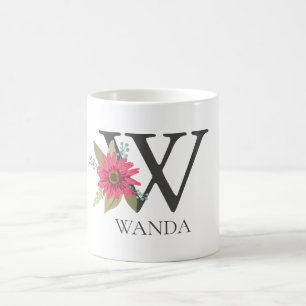 Mug Monogramme personnalisable de lettre W florale mod