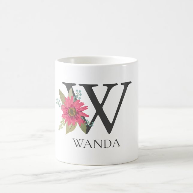 Mug Monogramme personnalisable de lettre W florale mod (Centre)
