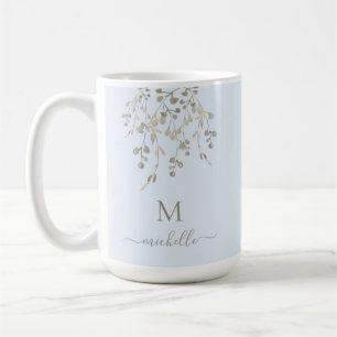Mug Monogramme personnalisé aquarelle botanique bleu