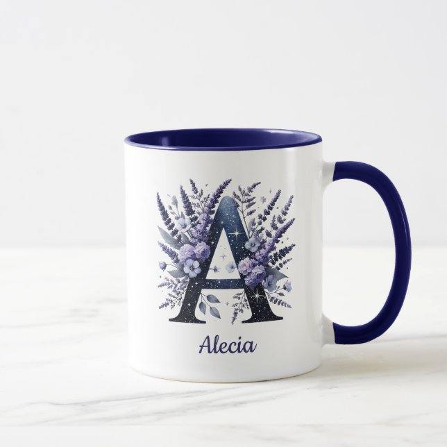 Mug Monogramme personnalisé avec initiale A florale No (Droite)