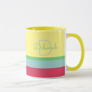 Mug monogramme personnalisé avec rayures, jaune