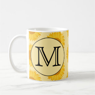 Mug Monogramme personnalisé, avec tournesol jaune.