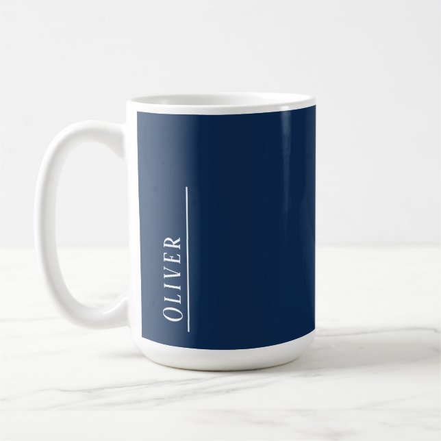 Mug Monogramme personnalisé, bleu foncé moderne  (Gauche)