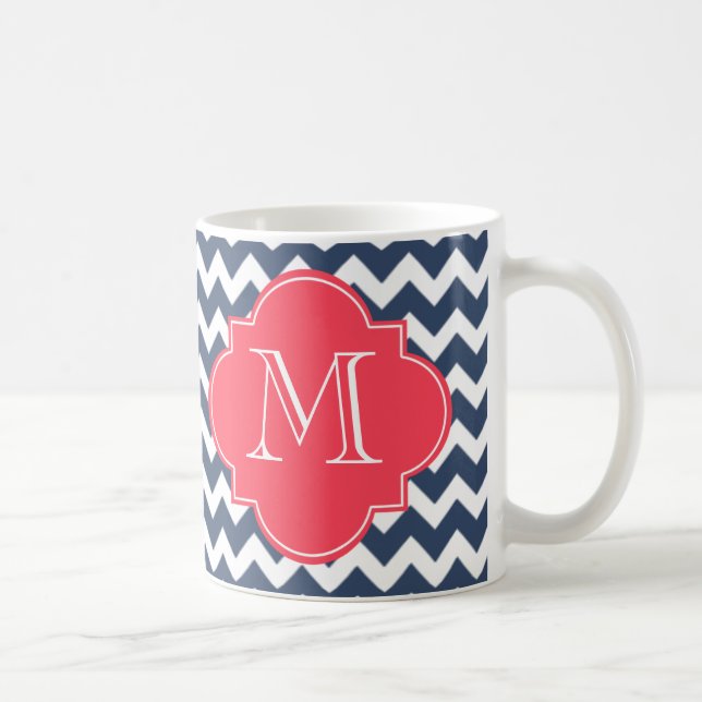 Mug Monogramme personnalisé bleu marine et rouge Chevr (Droite)