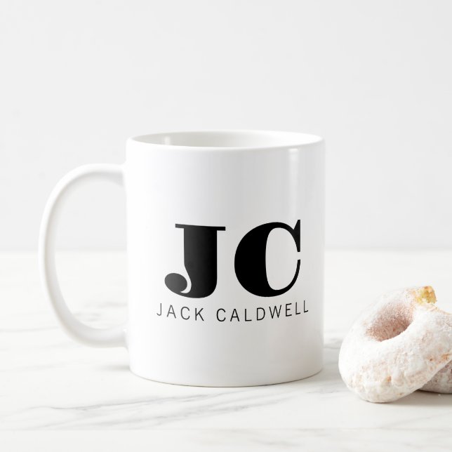 Mug Monogramme personnalisé classique en gras noir bla (Avec donut)