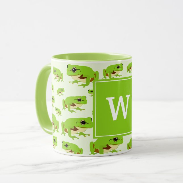 Mug Monogramme personnalisé Cute Green Tree Frog Motif (Devant gauche)