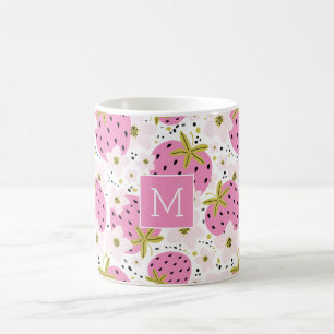 Mug Monogramme personnalisé de fraises roses