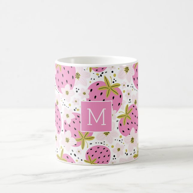 Mug Monogramme personnalisé de fraises roses (Centre)
