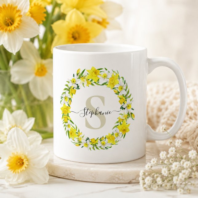 Mug Monogramme personnalisé de jonquille (Add your name & initial to personalize)