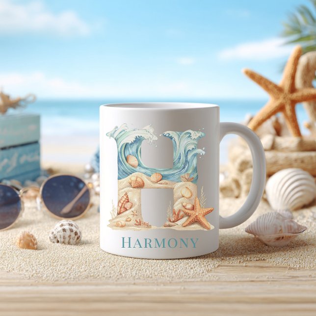 Mug Monogramme personnalisé de la côte initiale H Plag (Personalized Coastal Monogram H Initial Beach Coffee Mug)