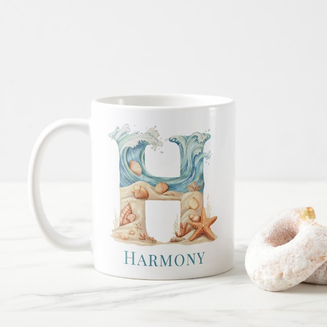 Mug Monogramme personnalisé de la côte initiale H Plag (Avec donut)