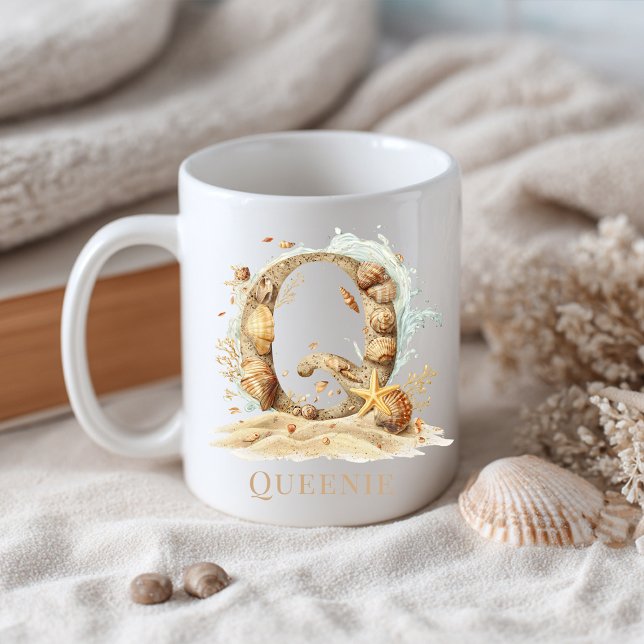 Mug Monogramme personnalisé de la côte initiale Q Plag (Personalized Coastal Monogram Q Initial Beach Coffee Mug
)