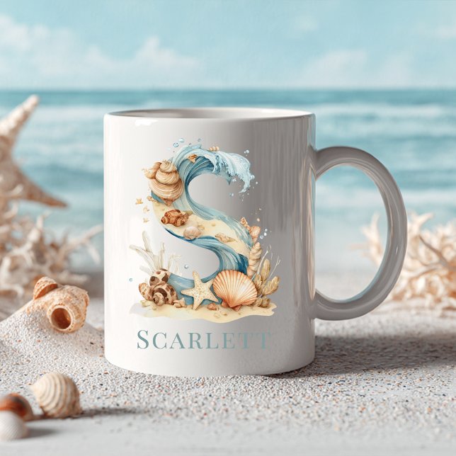 Mug Monogramme personnalisé de la côte initiale S Plag (Personalized Coastal Monogram S Initial Beach Coffee Mug)