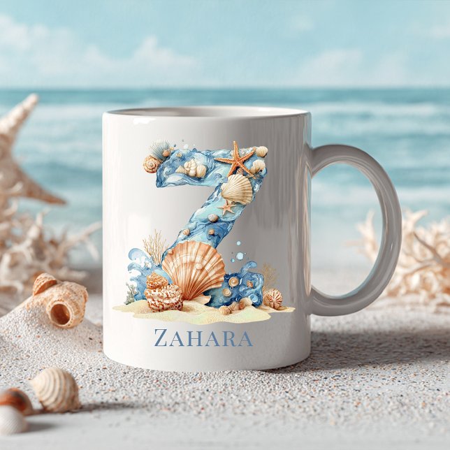 Mug Monogramme personnalisé de la côte initiale Z plag (Personalized Coastal Monogram Z Initial Beach Coffee Mug)