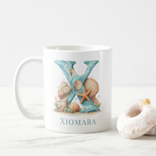 Mug Monogramme personnalisé de la côte X Initial Beach