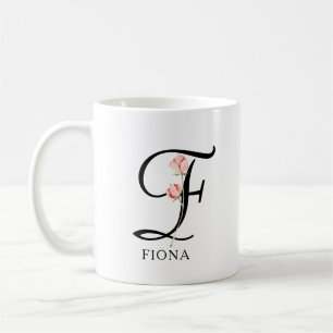 Mug Monogramme personnalisé de script floral Demoisell