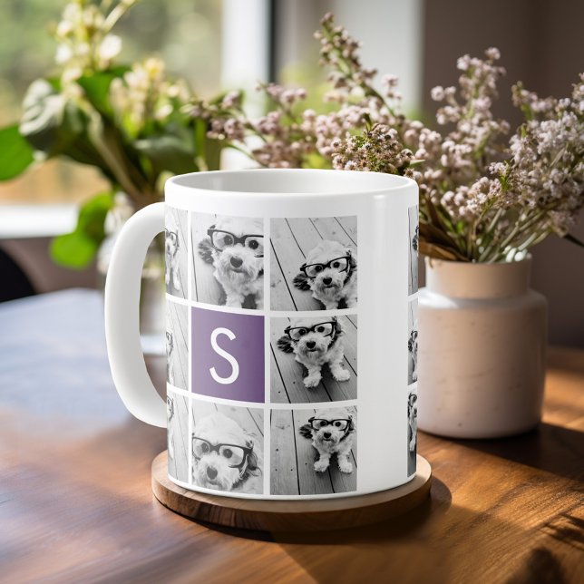 Mug Monogramme personnalisé Eggplant et collage photo  (Custom photo mug)