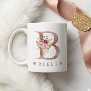 Mug Monogramme personnalisé en lettre B florale or ros