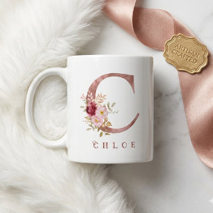 Mug Monogramme personnalisé en lettre C florale or ros