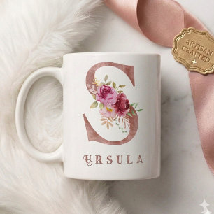 Mug Monogramme personnalisé en lettre S florale or ros