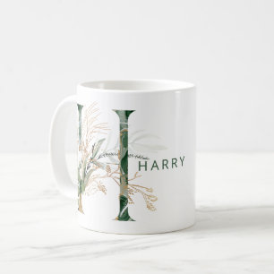 Mug Monogramme personnalisé en or botanique Eucalyptus