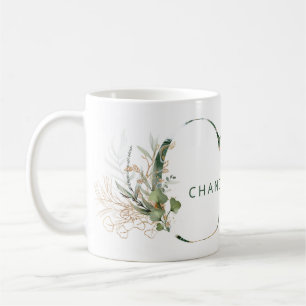 Mug Monogramme personnalisé en or botanique Eucalyptus