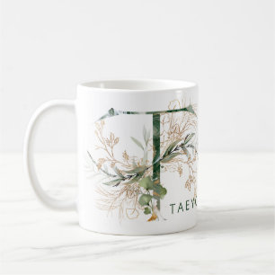Mug Monogramme personnalisé en or botanique Eucalyptus
