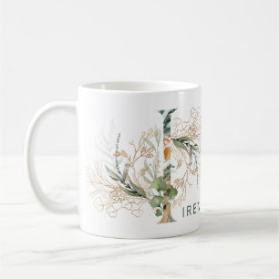 Mug Monogramme personnalisé en or botanique Eucalyptus
