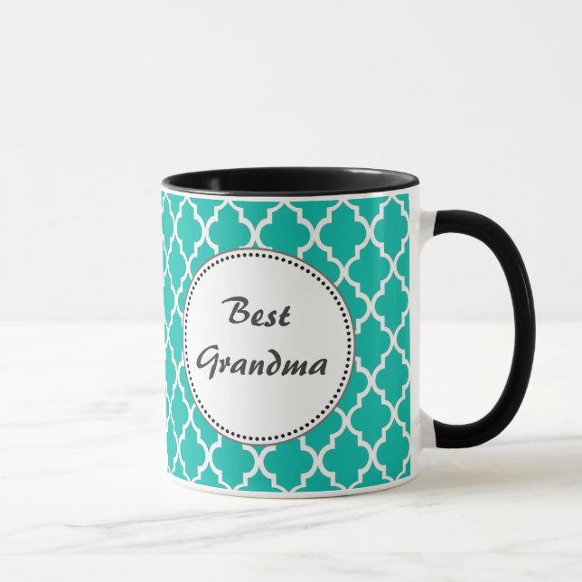Mug Monogramme personnalisé en quatrefeuilles sarcelle (Droite)