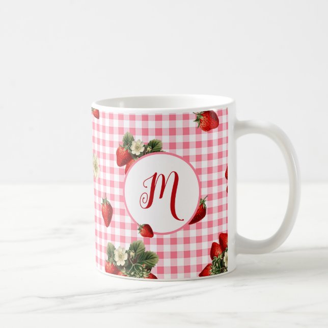 Mug Monogramme personnalisé En vichy fraise rouge rust (Droite)