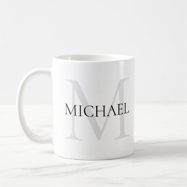 Mug Monogramme personnalisé et nom blanc (Gauche)