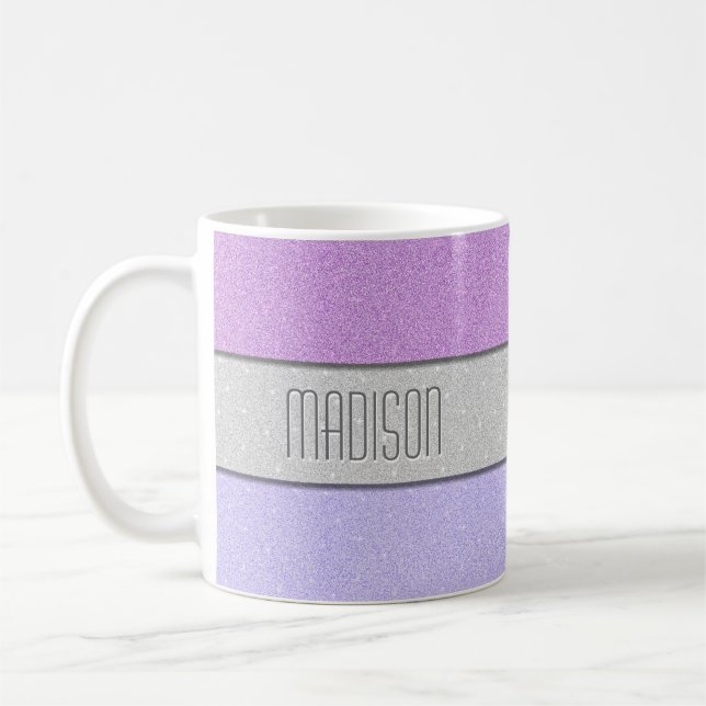 Mug Monogramme personnalisé faux paillettes Bling (Gauche)