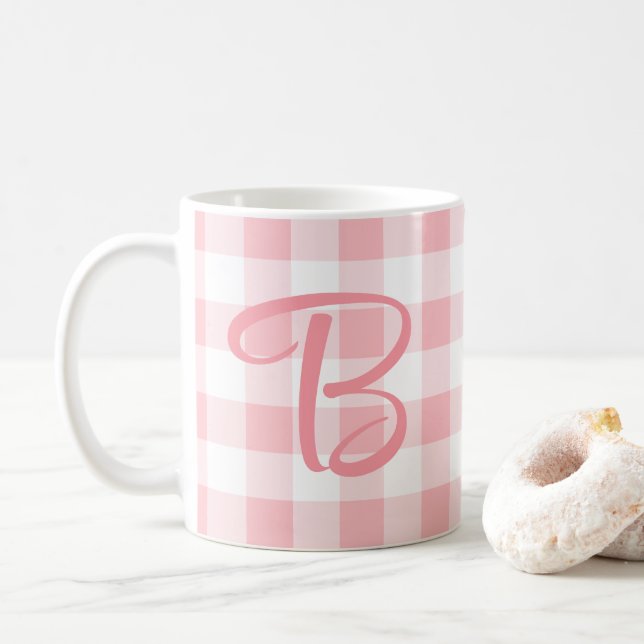 Mug Monogramme Personnalisé Fille | Plat rose (Avec donut)