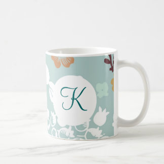 Mug Monogramme Personnalisé Fleurs bleues à café