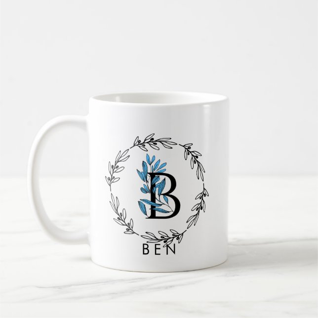 Mug Monogramme personnalisé floral bleu - Lettre B (Gauche)