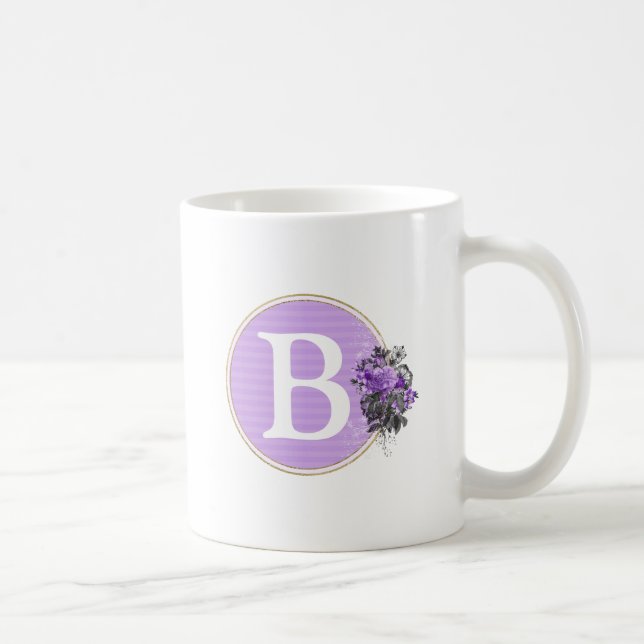 Mug Monogramme personnalisé floral et or violet (Droite)