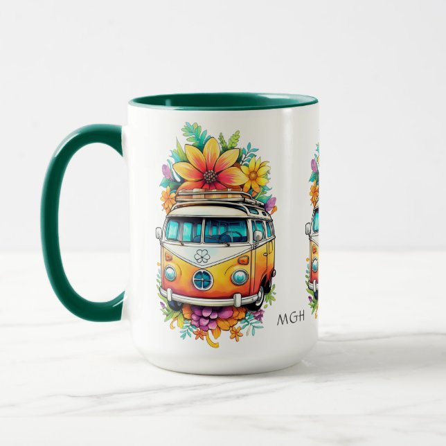 Mug Monogramme personnalisé Hippie Van (Gauche)