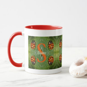 Mug Monogramme personnalisé initial nom Art coccinelle