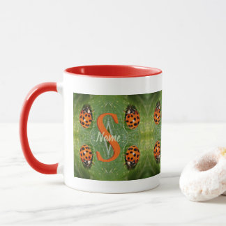 Mug Monogramme personnalisé initial nom Art coccinelle