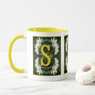 Mug Monogramme personnalisé initial nom Art Daisy blan