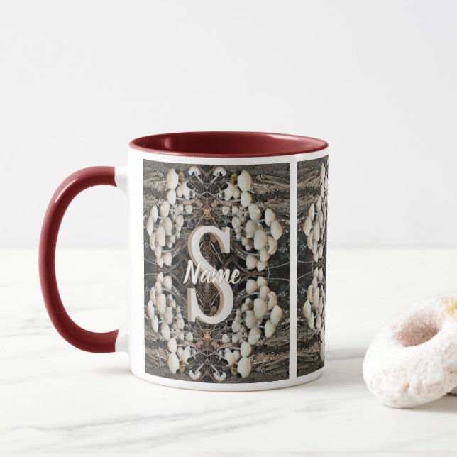 Mug Monogramme personnalisé initial nom Champignons sa (Avec donut)