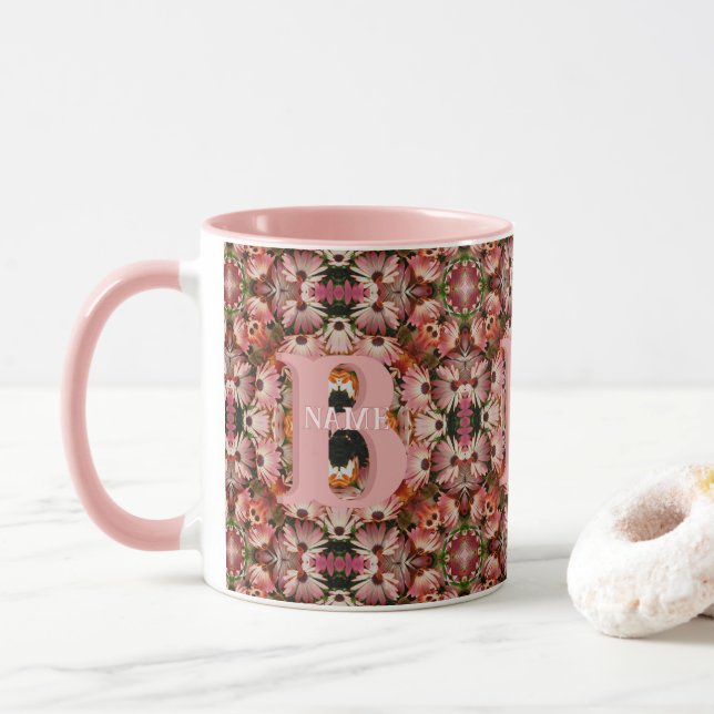 Mug Monogramme personnalisé initial prénom Art floral  (Avec donut)