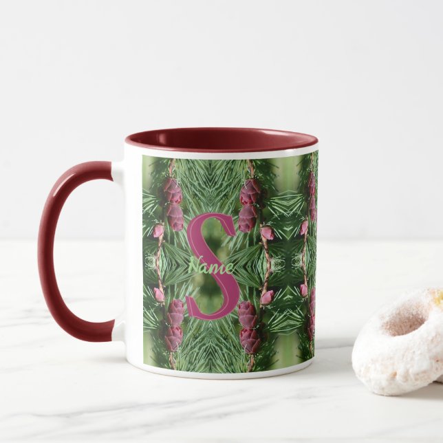 Mug Monogramme personnalisé initial prénom cônes de pi (Avec donut)