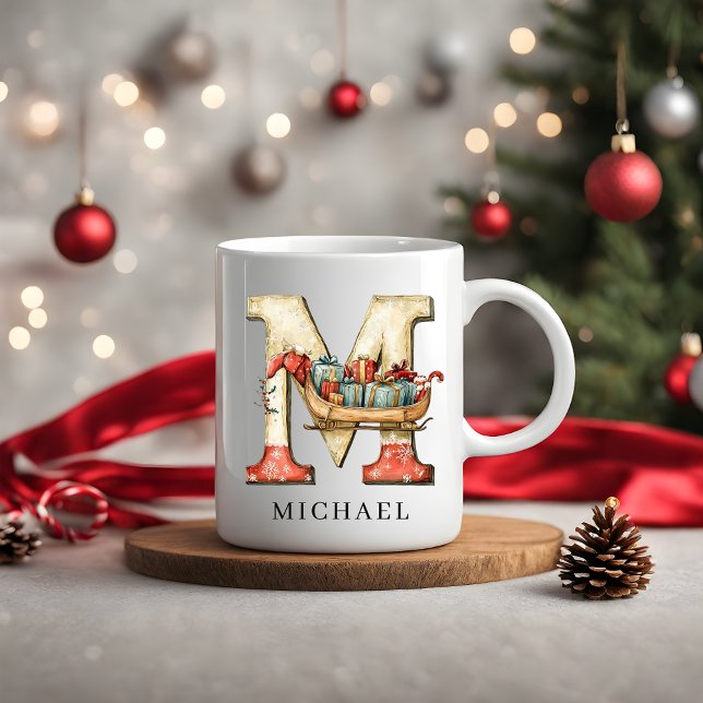 Mug Monogramme personnalisé initiale M Noël Fêtes (Personalized Monogram Initial M Christmas Holiday Coffee Mug)