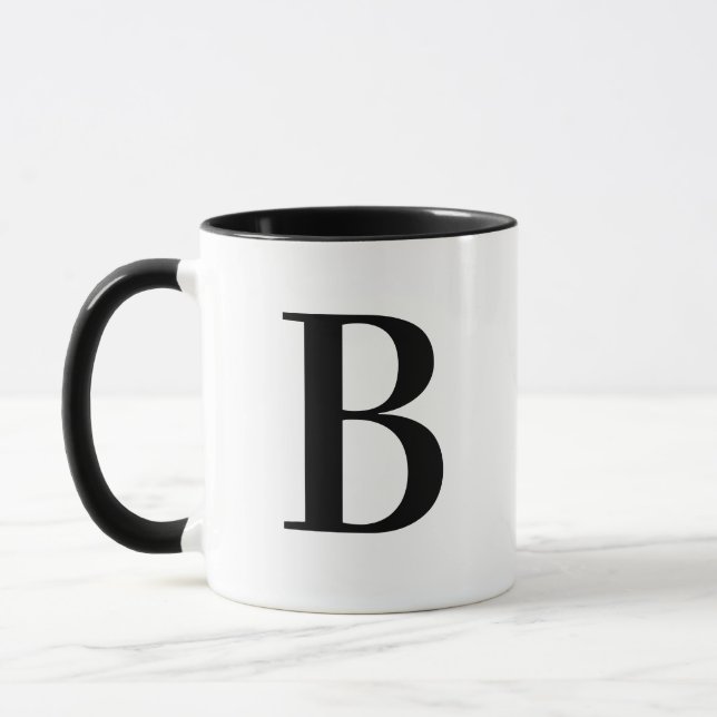 Mug Monogramme personnalisé moderne noir Lettre B sur  (Gauche)