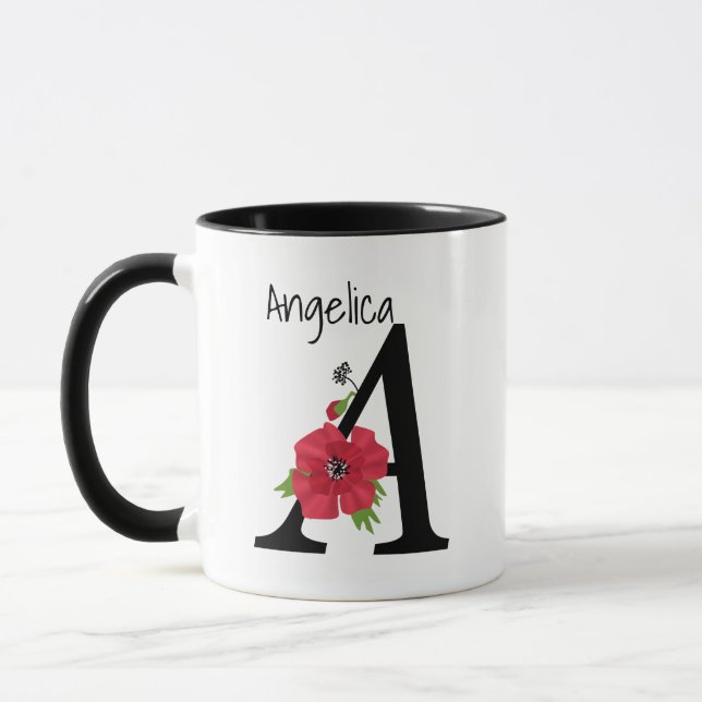 Mug Monogramme personnalisé modifiable A texte fleur r (Gauche)