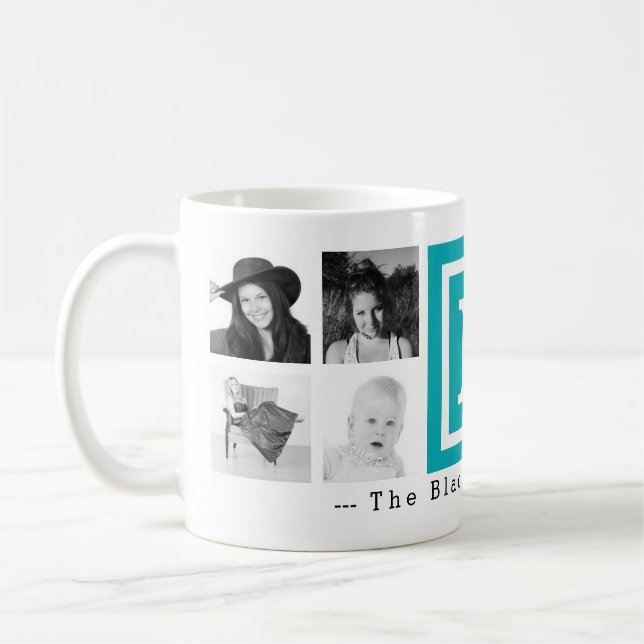 Mug Monogramme personnalisé multiphoto bleu clair (Gauche)