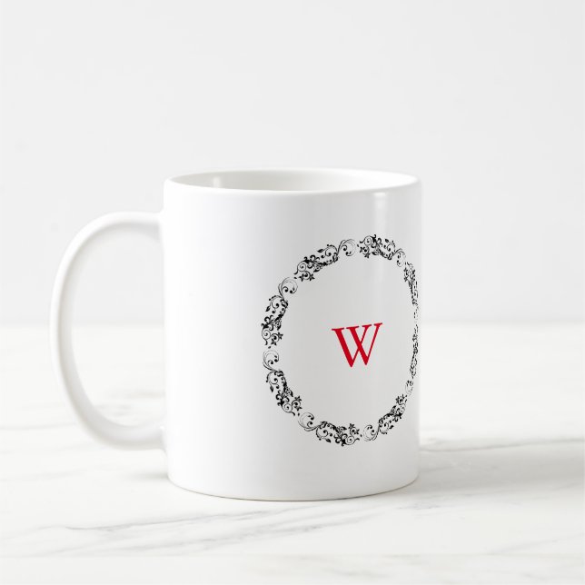 Mug Monogramme Personnalisé Noir & Blanc Design (Gauche)