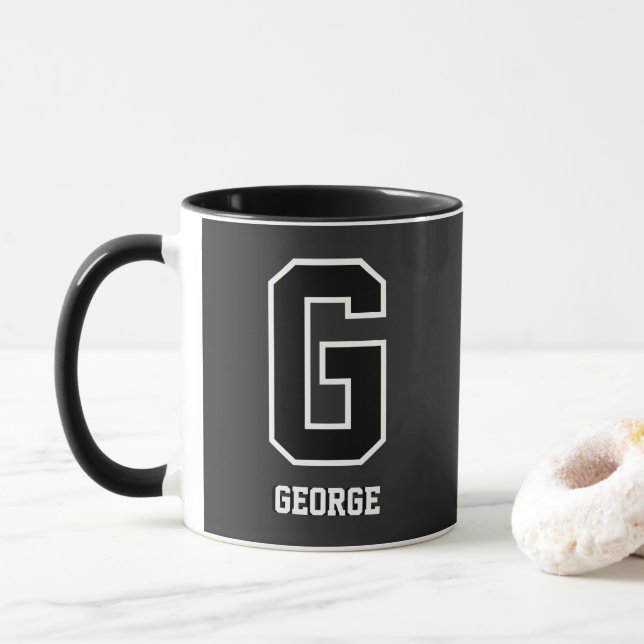 Mug Monogramme personnalisé noir blanc pour lui (Avec donut)